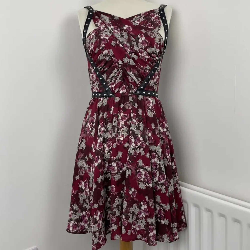 The Kooples Studded Leather Harness Floral Dress